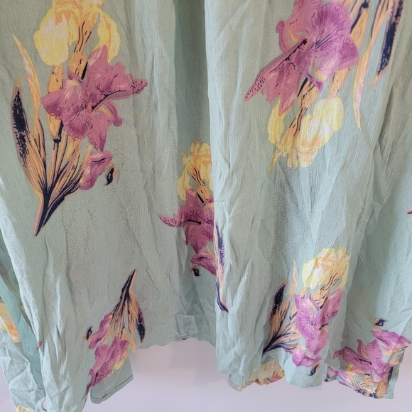 NEW KORI Blue Floral Kimono Top Sz L Back Lace-Up Open Front Beachy Cottagecore - Picture 9 of 12